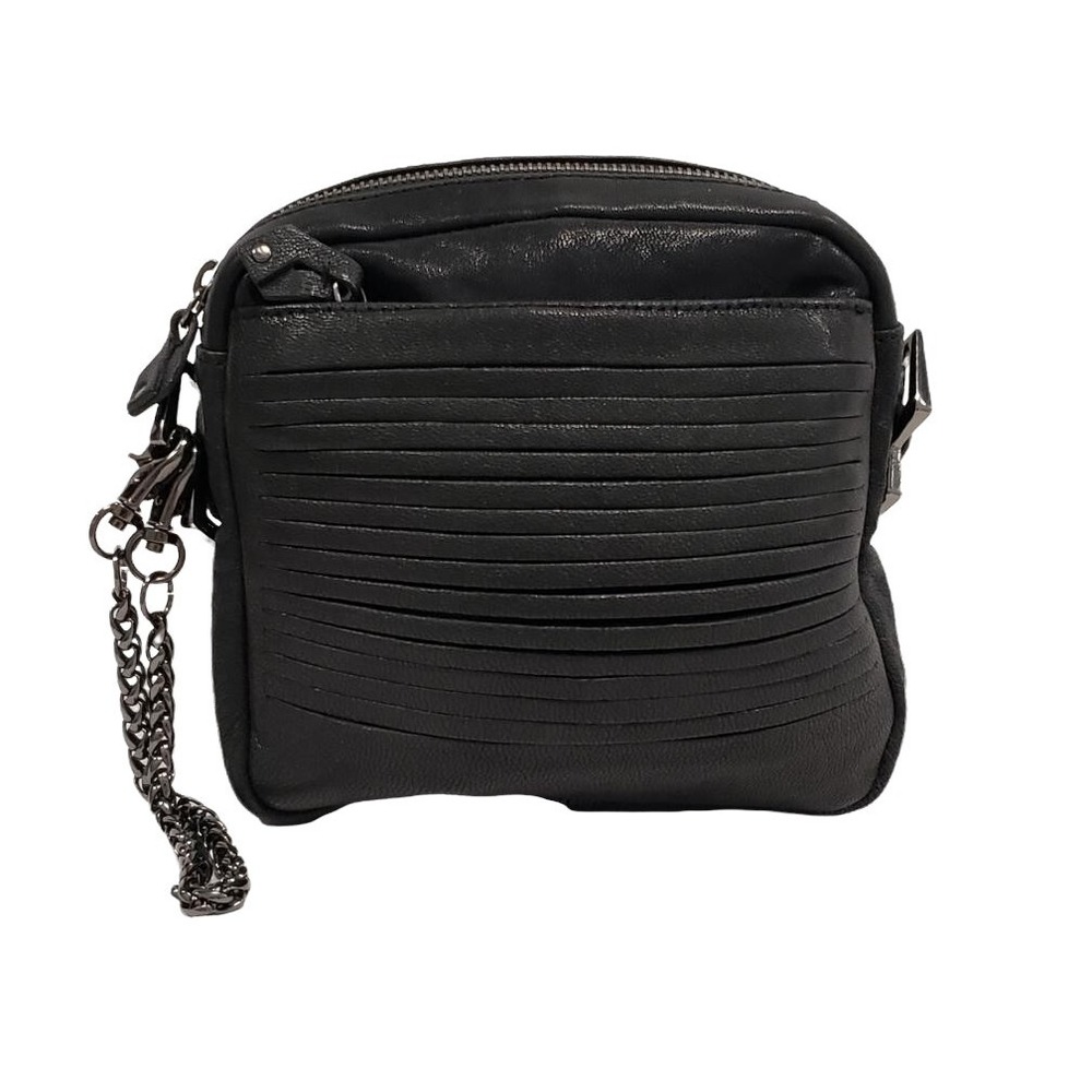 RARE COUTURE DESIGNER BLISS LAU BLACK Leather Wristlet Bag MOTORCYCLE SHREDDED‎